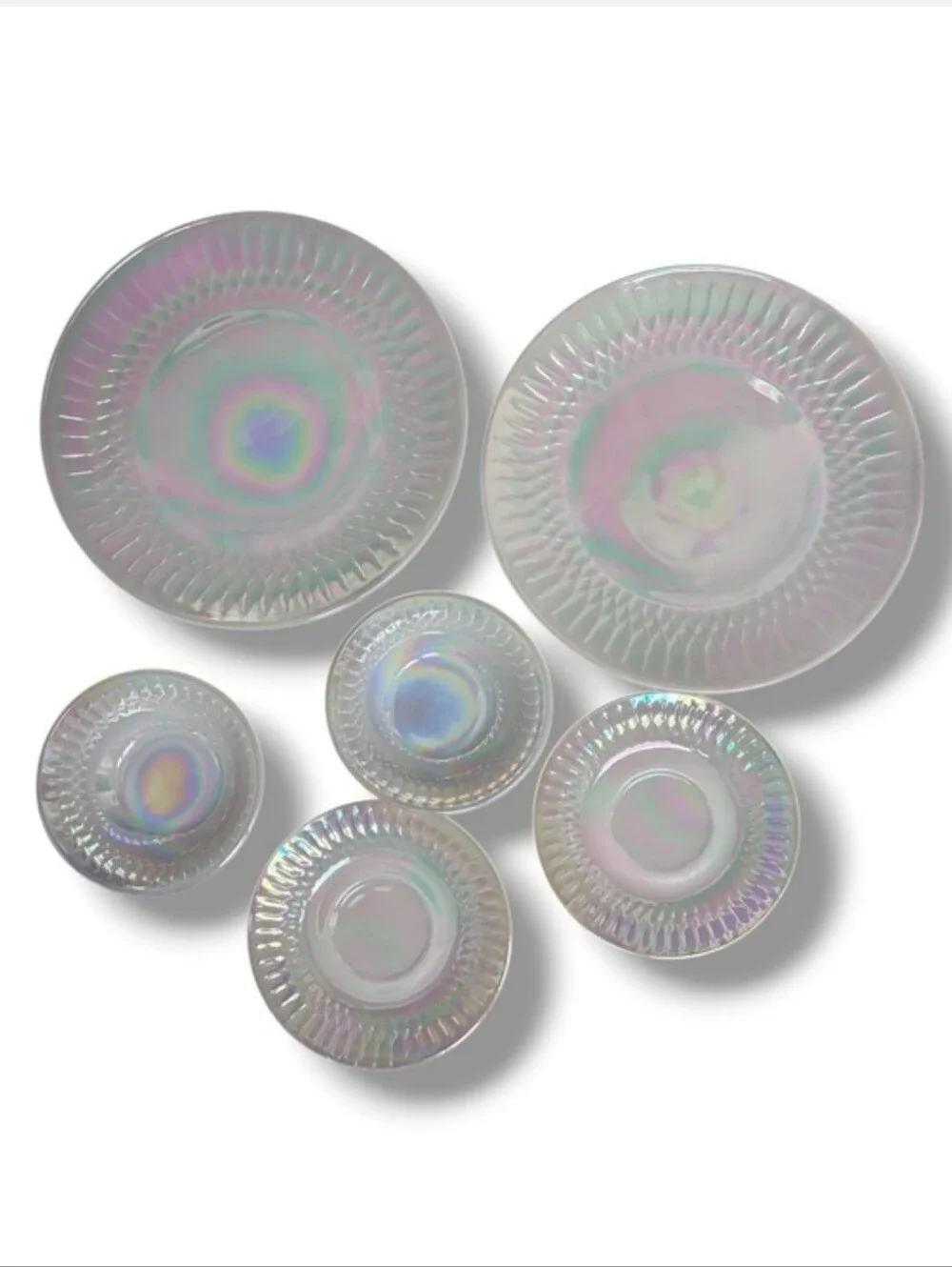 FEDERAL GLASS Moonglow Iridescent Dishes Set of Six VINTAGE